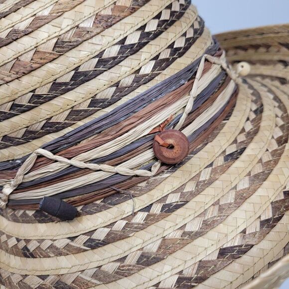 Scala Collection Womens Woven Straw Sun Hat Chevron Beaded Wide Brim Tan Brown - Picture 2 of 10